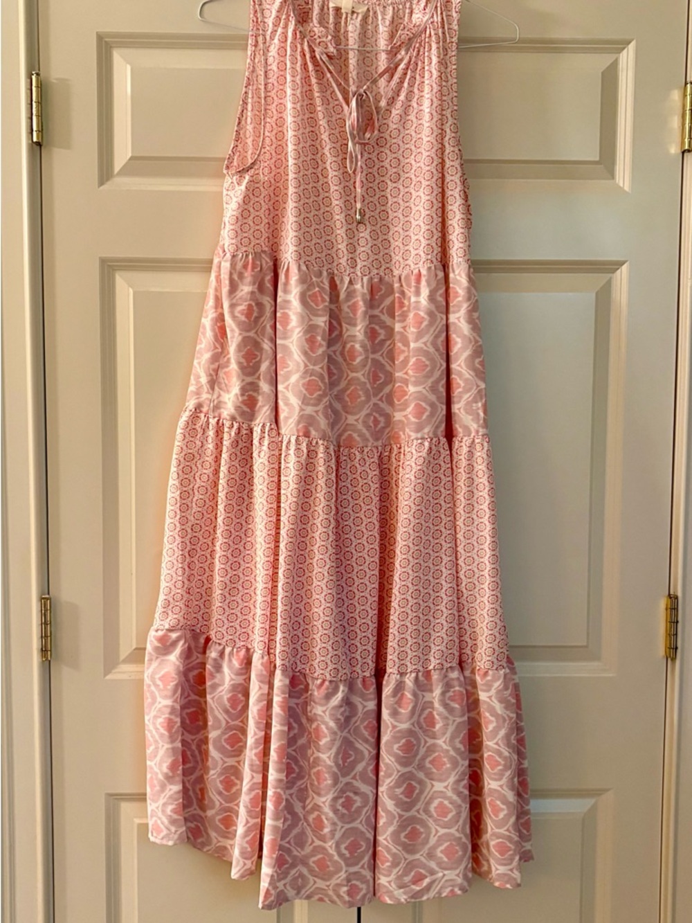 Pink Patterned Tiered Maxi Dress